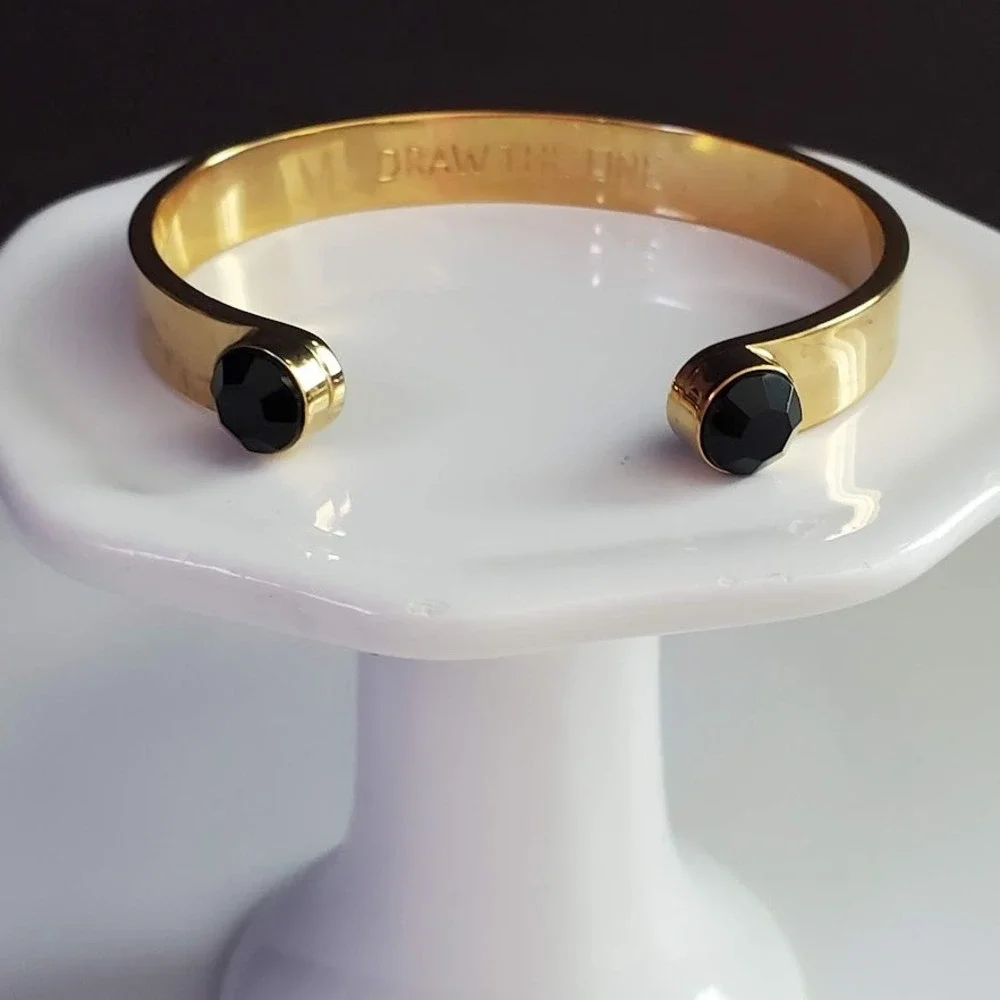 Kate Spade Draw The Line Gold Tone Cuff Bracelet with Black Crystal Accents - Picture 8 of 8